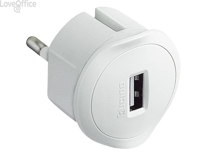 Adattatore spina 10A Bticino con presa USB 1,5A Bianco S3625DU