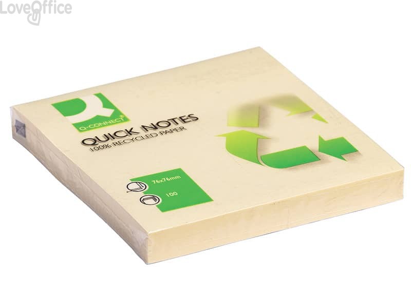 Foglietti riposizionabili Q-Connect 100% materiale riciclato 65 g/m² Giallo - 76x76 mm - KF05609 (12 blocchetti da 100 fogli)
