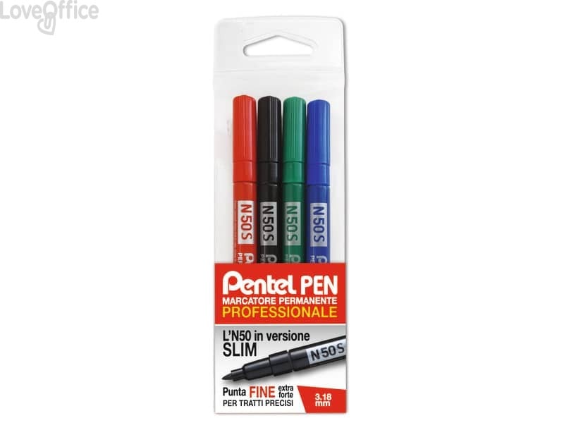 Pennarelli indelebili Pentel N50 Slim punta conica 3,18 mm Assortito - 0022066 (4)