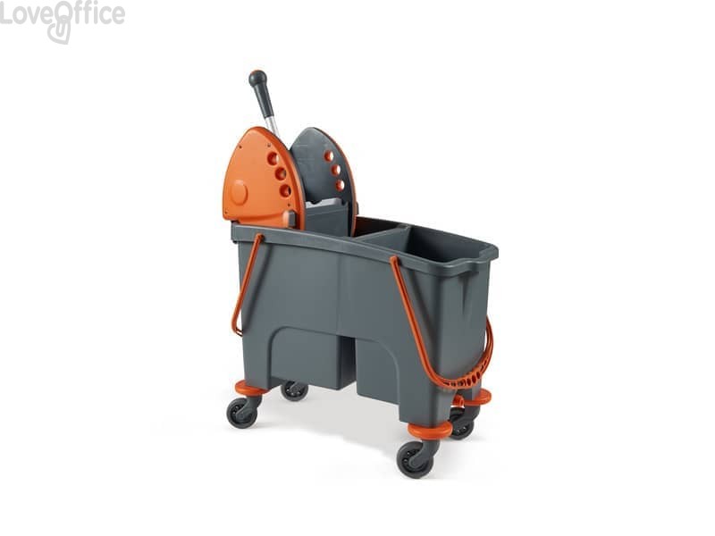 Carrello pulizia industriale Perfetto factory Duetto - con strizzatore e 2 vasche Grigio/Arancio - 26730