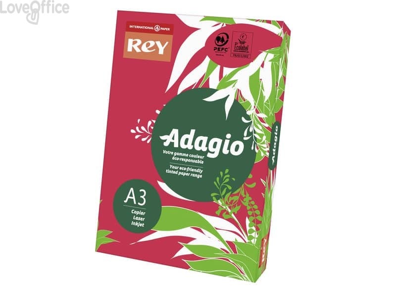 Cartoncini colorati A3 Rosso intenso INTERNATIONAL PAPER Rey Adagio - 160 g/m² - 29,7x42 cm (risma 250 fogli)
