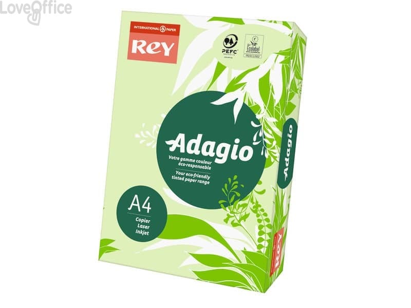 Carta colorata A4 verde INTERNATIONAL PAPER Rey Adagio 80 g/m² (risma da 500 fogli)