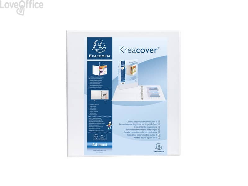 Raccoglitore personalizzabile Exacompta A4 maxi Kreacover® Bianco 4 anelli a D 50 mm - 51944E