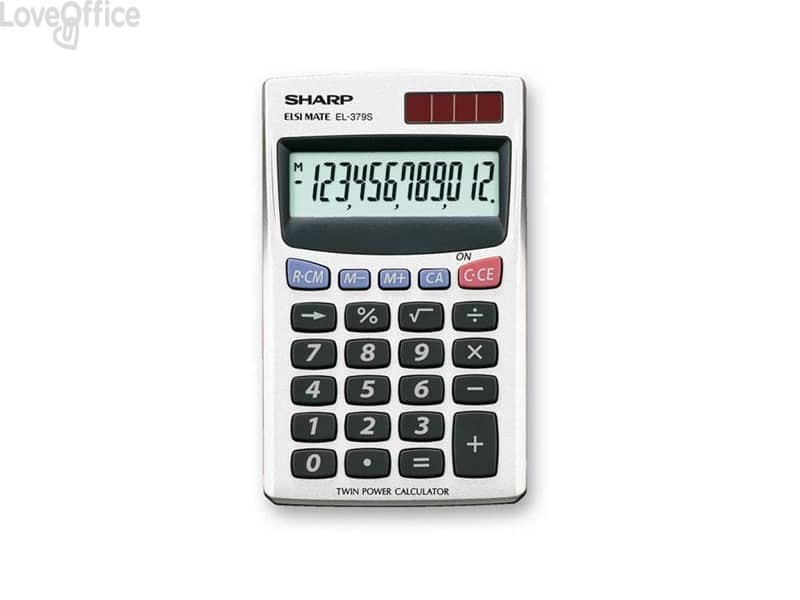 Calcolatrice tascabile a doppia alimentazione SHARP con display a 12 cifre Argento - EL 379 SB