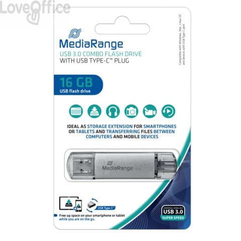 Chiavetta USB 3.0 Media Range con spina USB Type-C™ - 16 GB - Argento MR935