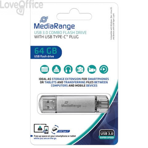 Chiavetta USB 3.0 Media Range con spina USB Type-C™ - 64 GB - Argento MR937