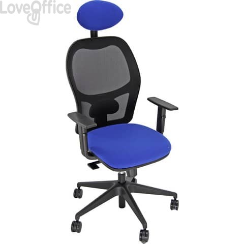 Sedia per ufficio Blu con braccioli - HUBBLE GRAFIX UNISIT - ignifugo - con poggiatesta e schienale in rete - HUHUPG/BR/IB