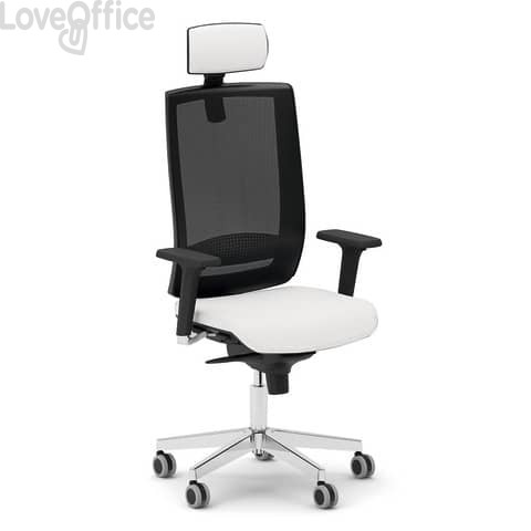 Sedia ergonomica da ufficio in pelle Bianca Unisit Kind con poggiatesta - schienale rete Nero -KIPGN/PQ