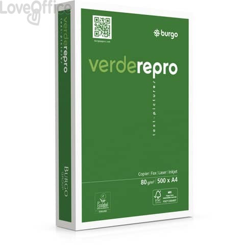 Carta per fotocopie A4 Burgo Repro Verde - High Quality 80 gr. bianca (240 risme da 500 fogli)