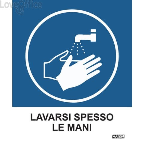 Adesivi segnaletici Markin "Lavarsi spesso le mani" in LWM - 12,5x15,2 cm - X110COV-3 (conf.2)