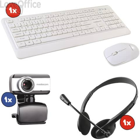 Kit 1x Webcam M-MEA250+ 1x Set Mouse/tastiera Wireless Combo NX971 + 1x Cuffie con microfono