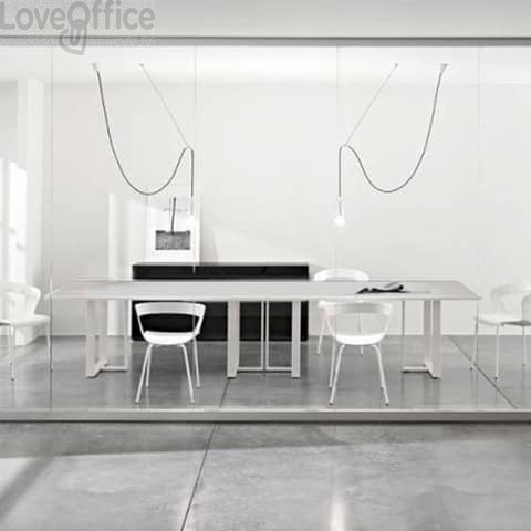 Tavolo riunione meeting LineKit Swing Twist 360x120xH.73 cm - piano grigio - struttura bianco