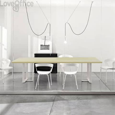 Tavolo riunione meeting LineKit Swing Twist 240x120xH.73 cm - piano acero - struttura Bianco 