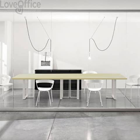 Tavolo riunione meeting LineKit Swing Twist 360x120xH.73 cm - piano acero - struttura bianco