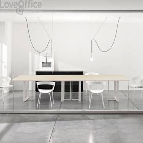 Tavolo riunione meeting LineKit Swing Twist 360x120xH.73 cm - piano rovere - struttura bianco