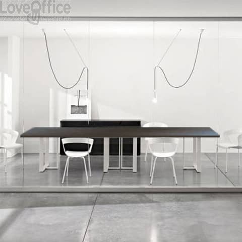 Tavolo riunione meeting LineKit Swing Twist 360x120xH.73 cm - piano wengé - struttura alluminio