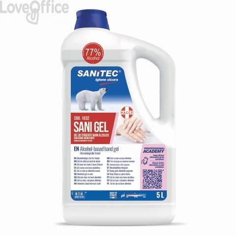 Gel igienizzante mani a base alcolica Sanitec Sani Gel Alcol 70% - trasparente - flacone 4,5 kg - 1032