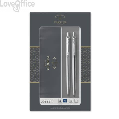 Gift set Duo Parker - Penna a sfera a scatto Jotter M Stainless Steel CT + Portamine 0,5 Argento