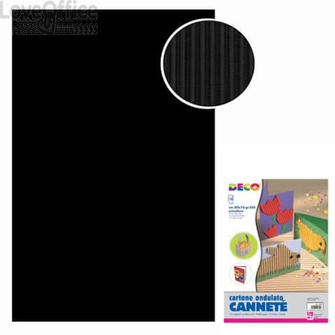 Cartoncini ondulati Cannetè - 50x70 cm - 230 g/m² Deco - Nero (conf.10 fogli)