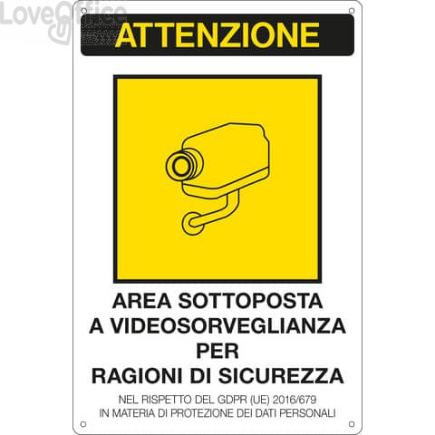 Cartello area video 20x30 cm Immagine gialla Cartelli Segnalatori "Area sottoposta a videosorveglianza'' - 33378