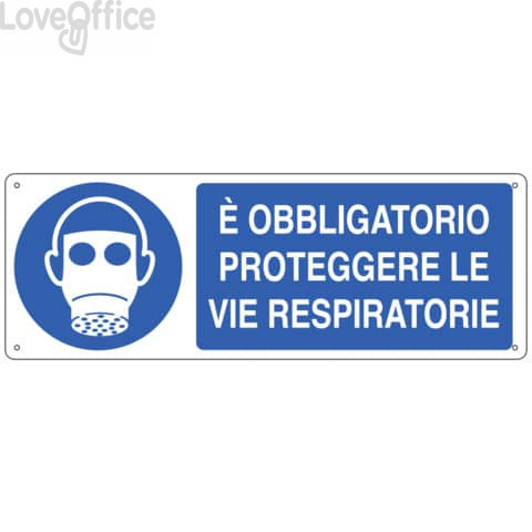 Cartello d'obbligo 35x12,5 cm Cartelli Segnalatori "E' obbligatorio proteggere le vie respiratorie" - E1903K