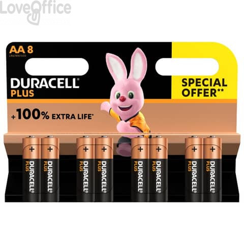 Batterie alcaline Duracell Plus100 Stilo AA - MN1500 mAh - DU0111 (conf.8)