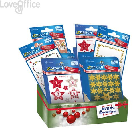 Stickers adesivi decorativi Natale bustine Avery soggetti vari 52988 (conf.da 60)