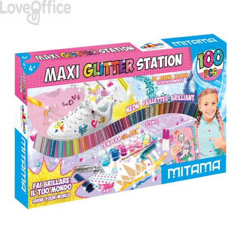 Maxi Glitter Station Mitama - scatola creativa con 100 accessori - colori assortiti