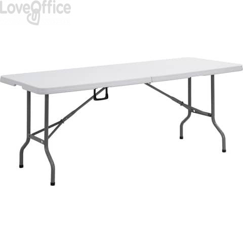 Tavolo rettangolare pieghevole Serena Group in polietilene bianco e base nera 183x76xH.74 cm