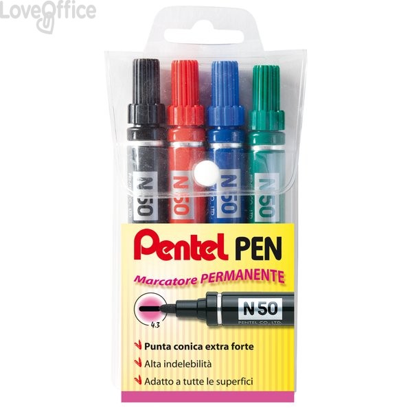 Pentel pennarelli indelebili - Pentel N50 - Assortito - 4,3 mm (conf.4)