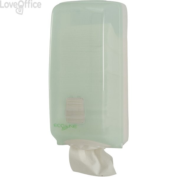 Dispenser mini di carta igienica interfogliata ECO QTS verde opalino - 16x13,5x33 cm - 700 fogli - E-TO/SF1-S