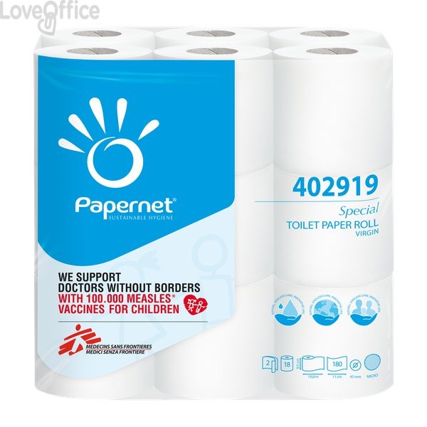 Carta Igienica Papernet - 2 veli - 180 - 402919 (conf.18 rotoli)