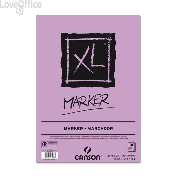 Blocco in carta collata - XL - Marker Canson - collato lato corto - A4 - 100 fogli