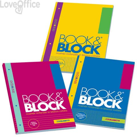 Blocco 40 fogli A4 collato lato lungo - forati e rinforzati - 80 g/m² Blasetti Blocco Book & Block quadretto 4M