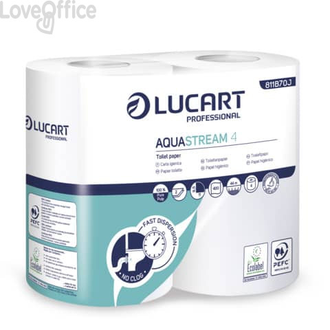 Carta igienica 2 veli Aquastream 4 - Professional Lucart - 400 strappi (14 confezioni da 4 rotoli)