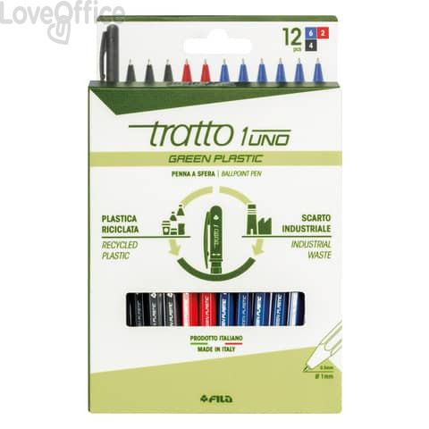 Penna a sfera Tratto 1 Green Plastic - in 3 colori assortiti - F04020000 (conf.12)