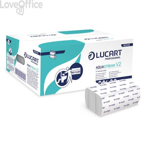 Asciugamano 2 veli Aquastream piegato a "V'' - Lucart Professional - 863129 (conf.20 fascette 170 foglietti)