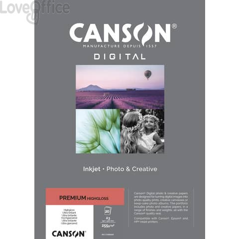 Carta fotografica Inkjet Canson Premium Bianca - 255 g/m² HighGloss RC A3 - C33300S007 (conf.20)