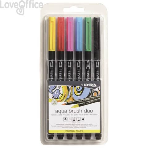 Pennarelli AQUA BRUSH DUO Set 6 pennarelli confezione appendibile Lyra colori primari - Doppia punta
