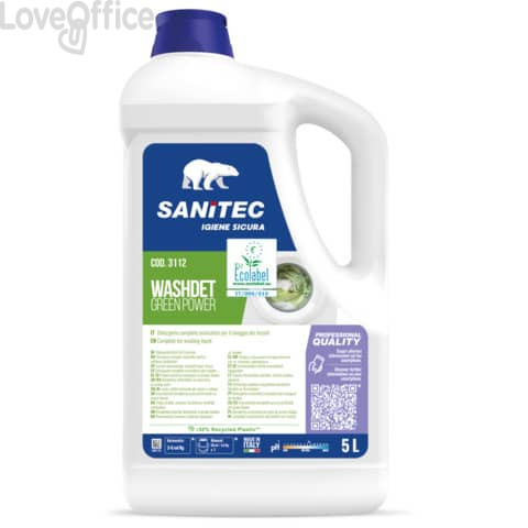 Detergente completo enzimatico per il lavaggio dei tessuti Green Power Washdet Sanitec 5 L / 5,2 Kg