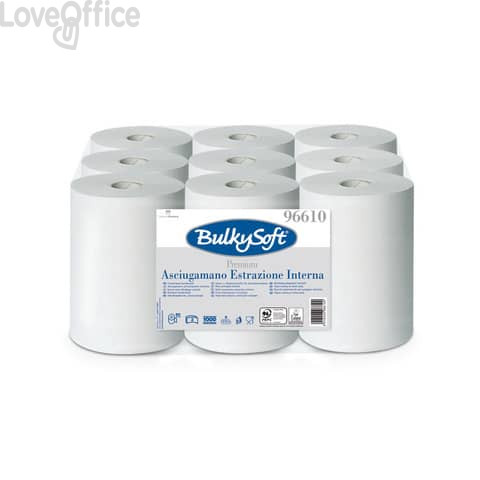 Asciugamani a rotoli ad estrazione interna Premium Bulkysoft strappo 21,5x30 cm (conf.9 rotoli da 200 strappi)