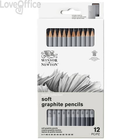 Scatola in metallo da 12 matite in grafite - durezze assortite Winsor&Newton Nero