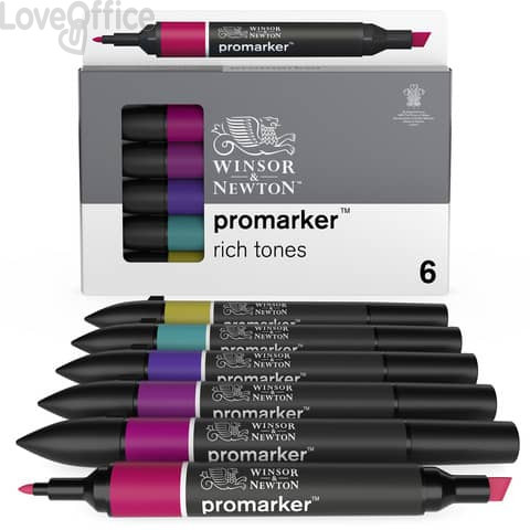Set 6 pennarelli Promarker doppia punta fine-larga Winsor&Newton - assortiti colori forti