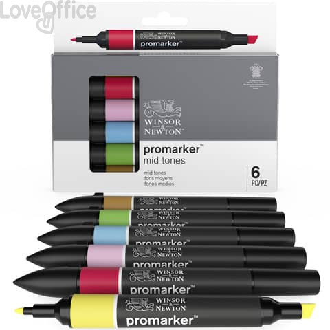 Set 6 pennarelli Promarker doppia punta fine-larga Winsor&Newton - assortiti colori tenui