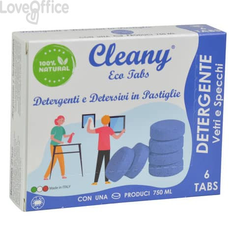 Detergente igienizzante vetri e specchi in pastiglie CLEANY Eco tabs brezza marina (conf.6)