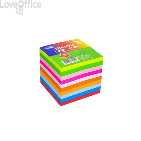 Blocco in carta colorata collato su 1 lato 90x90x90 mm - 800 fogli Memoidea color cube