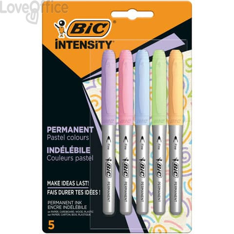 Pennarelli Indelebili BIC Intensity Marking - assortiti pastel - tratto 0,8 mm (conf.5)