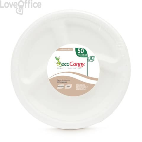 Piatti a 3 scomparti bio-compostabili ecoCanny Party Bianco ø261x28 mm - ECO-007CA (conf.50)
