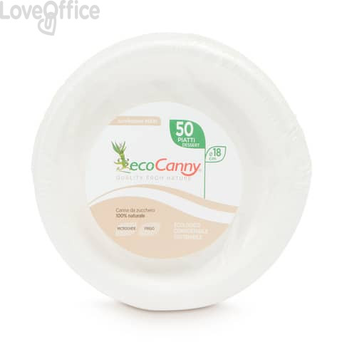 Piatti per dessert bio-compostabili ecoCanny Everyday Bianco ø180x20 mm - ECO'180CA (conf.50)