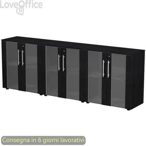 Composizione tre armadi bassi con ante vetro/mel. 242,8x43xH.81,4 cm Flora Artexport nero venato frassino